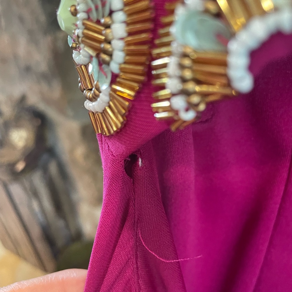 Rachel Allan Fuchsia and Gold Embellished Prom Dress - Picture 9 of 12